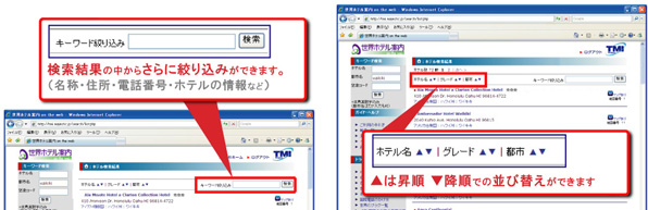 絞込み検索と並び替え